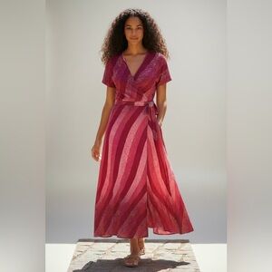 Vintage Disco Hot Pink Stripes Animal Polka Dots Wrap Maxi Dress So Amazing